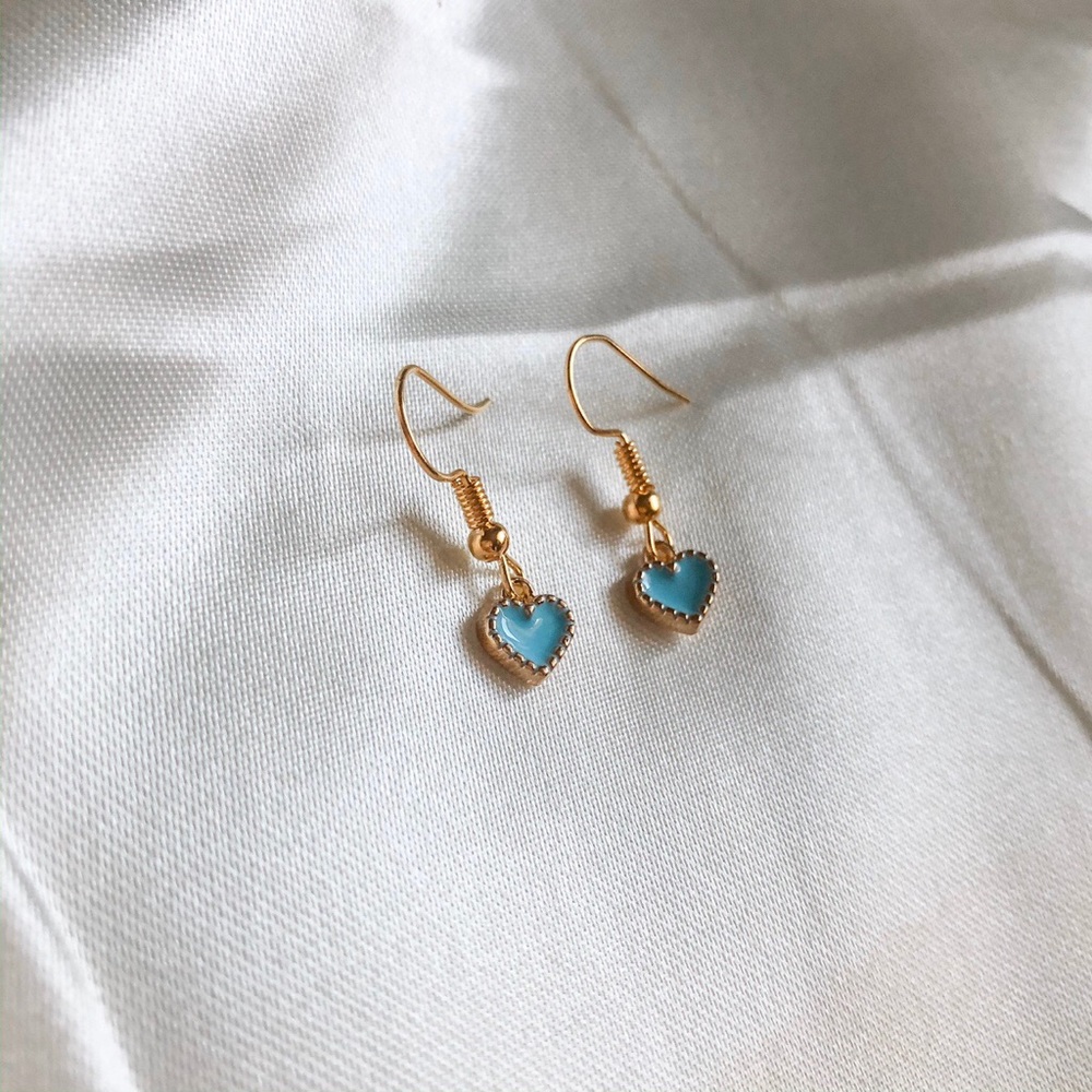 Tiny Blue Heart Fishhook Earrings